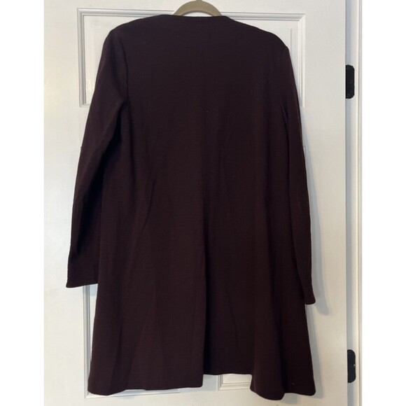Eileen Fisher Cardigan Womens Small Open Front Wool Blend Duster Burgundy Purple - Picture 2 of 8